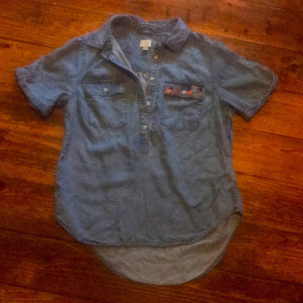 Custom embroidered denim tunic with pockets